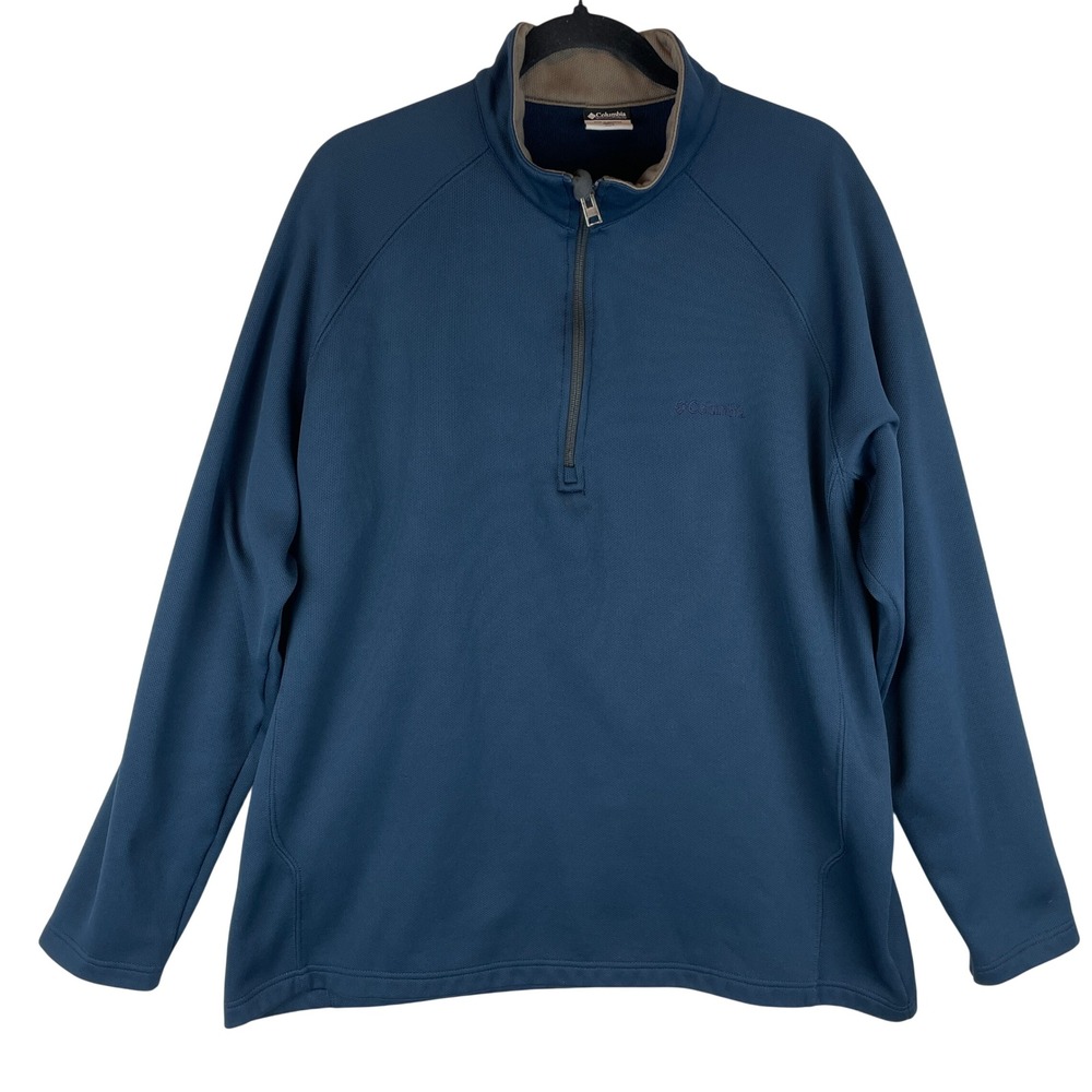Columbia‎ Mens XXL Blue Waffle Knit Quarter Zip Pullover Sweater Activewear